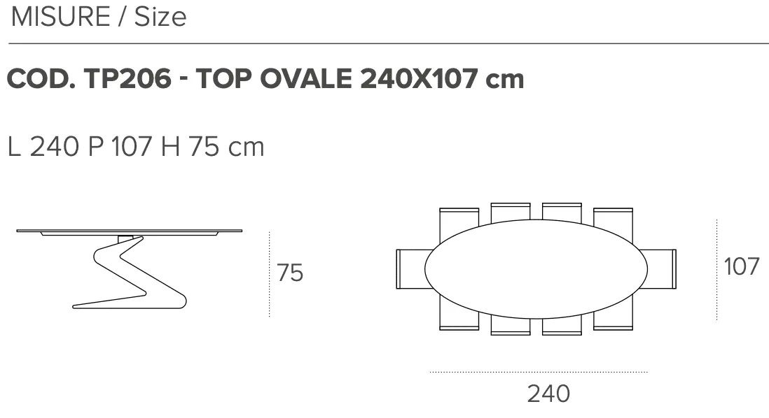 Размеры стола Target Point Zed 240x107 см, TP206